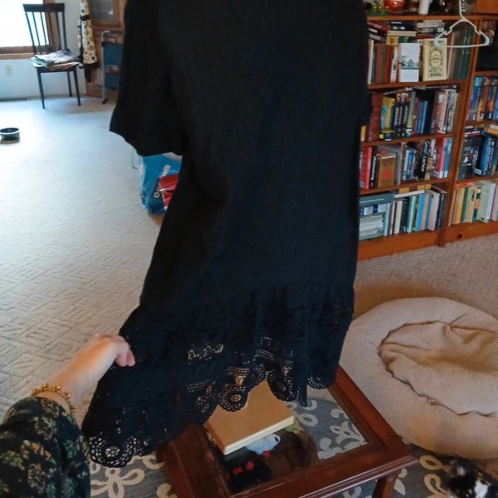 Sea New York Black Midi Dress with Eyelet Lace Hem - Picture 1 of 5